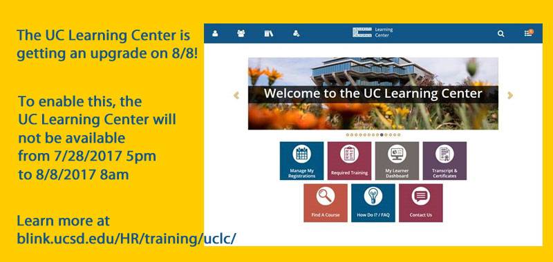 UC Learning Center: Unavailable from Fri. July 28, 2017 (5 PM) until Tues. August 8, 2017 (8 AM)